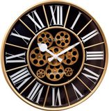 NeXtime William – Industrial Wandklok – 50 cm – Metaal – Zwart – Bewegende tandwielen