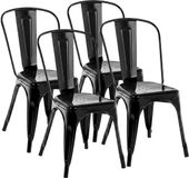 CLP Set van 4 Stapelstoelen Benedikt - Horecastoel met Rugleuning - Stapelbare Eetkamerstoel voor Keuken, Bistro en Café - Metaal - zwart