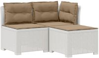 vidaXL 3-zits tuinbank met kussens in rattanlook PP Wit