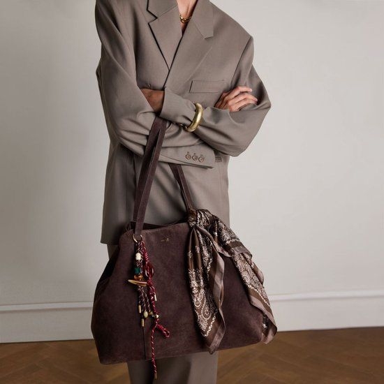Manfield Donkerbruine suède shopper