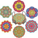 Ibenzoa® set de 6 sous-verres mandala – Kit de bricolage en bois avec support, colle, stylo spécial, plateau à diamants et fond en liège