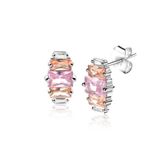 ZINZI 13mm zilveren oorstekers baguette geslepen zirconia's wit, en roze ZIO2490