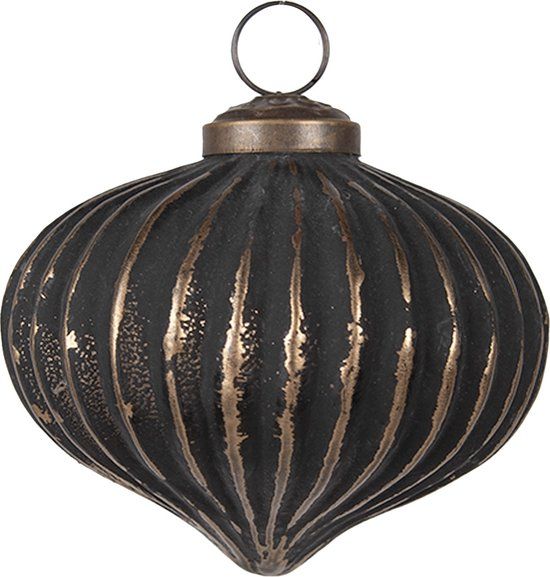 Clayre & Eef Kerstbal Ø 8x8 cm Grijs Goudkleurig Glas - Metallic - 1 stuk