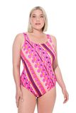 Ulla Popken Alice Geometrie Badpak voor dames, grote maten, hibiscus roze, 48
