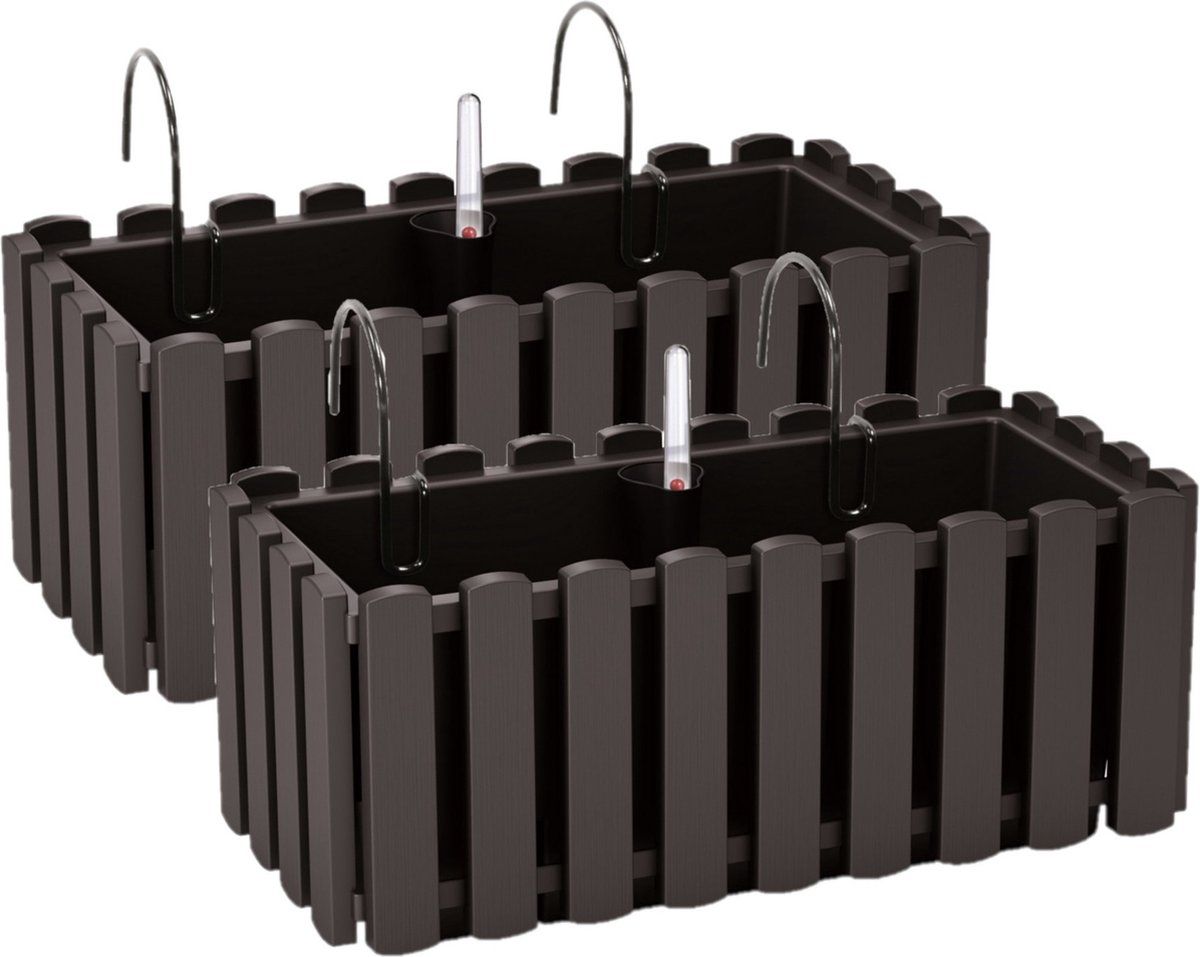 Prosperplast 2x Fence-look Plantenbakken - 38x18x16cm - Antraciet Grijs
