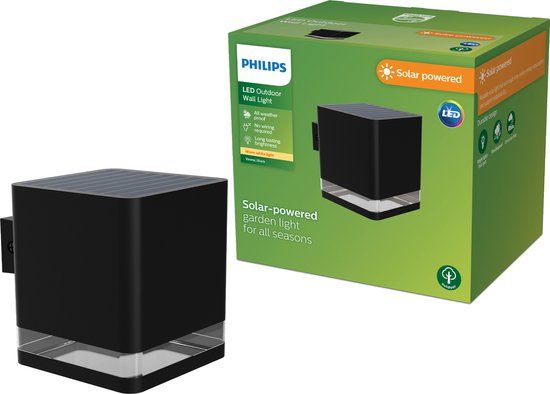 Philips LED Philips Virona Wandlamp - Solar Buitenlamp - Warm Wit Licht (2700K) - Zwart