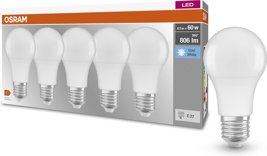 Osram 4058075152632 LED-lamp Energielabel F (A - G) E27 Peer 8.5 W = 60 W Koudwit (Ø x l) 60 mm x 112 mm 5 stuk(s)