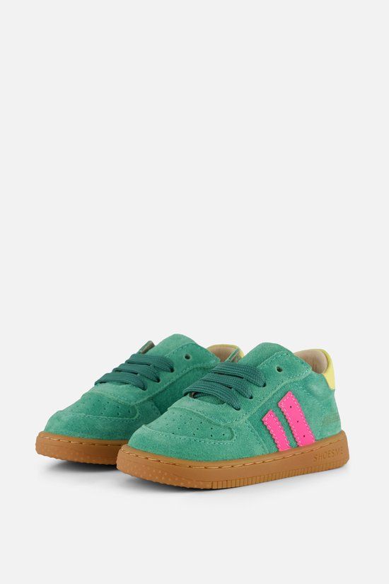 Shoesme Groen Sneakertje - Sneakers Kinderen - Meisjes - Green Pink - Suède - Maat 20