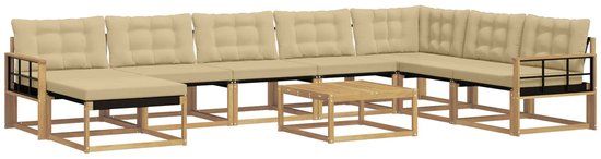 vidaXL Hoek loungeset 8 zitplaatsen Wit en Beige Massief Acacia Hout