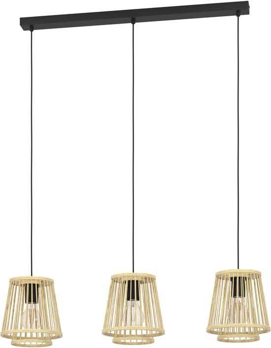 EGLO Hykeham Hanglamp - E27 - 91 cm - Staal|Bamboe - Zwart|Bruin