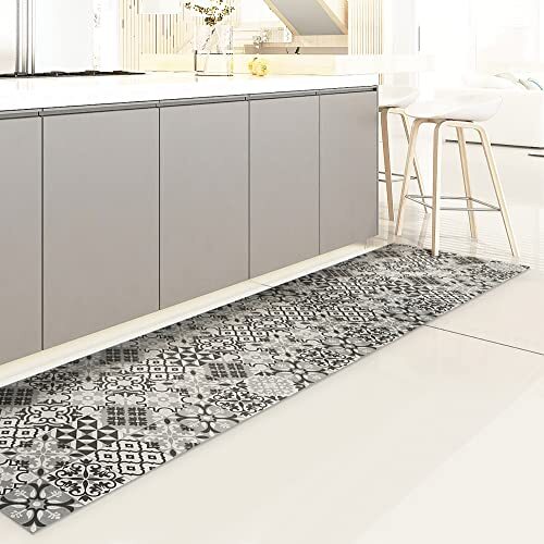 Crearreda Keukentapijt, 240 cm x 50 cm, grijs, antislip, wasbaar, van vinyl, voor de keuken, antislip, voor de keuken, 100% Made in Italy