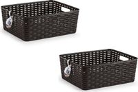 PlasticForte Panier de rangement - 2x - Panier d'armoire - plastique rotin - brun foncé - 12 Litres