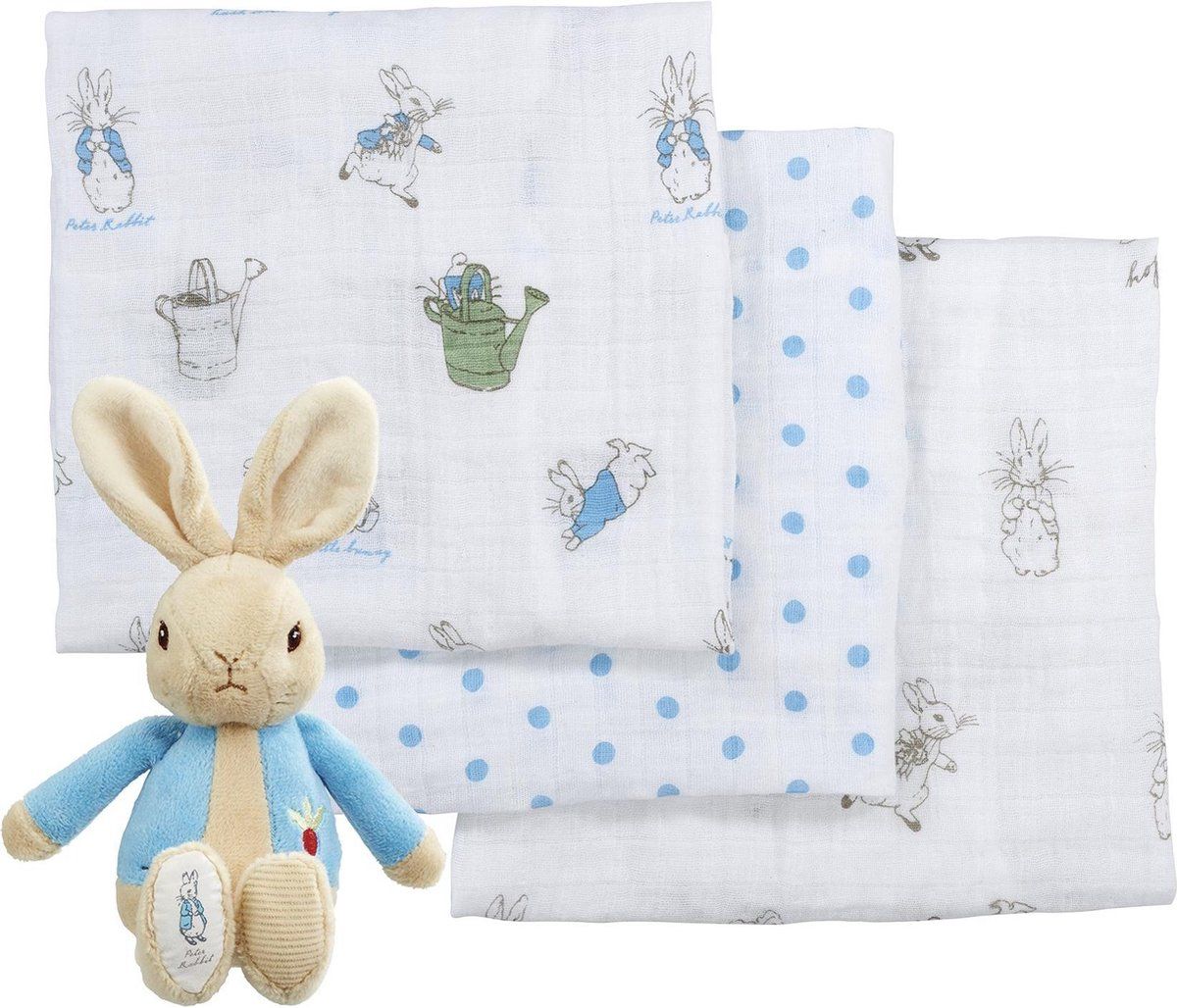 Rainbow Designs Peter Rabbit Soft Toy & Musin Gift Set - White/Blue