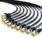 Primewire LAN-kabel, set van 10, CAT 7, plat netwerkkabel, 10 Gbit/s, patchkabel, U/FTP, PIMF, afgeschermd, 2x RJ45-connectoren met beschermende mantel, 10 stuks, 1 meter, zwart