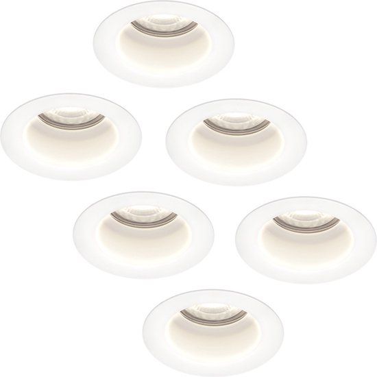 HOFTRONIC Set van 6 Mari LED platte inbouwspots met lage inbouwdiepte 58mm - 3,8 Watt 270 Lumen - 6000K Daglicht wit - GU10 LED Module - Verzonken - Dimbaar - Rond - IP65 waterdicht - Wit