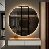 Planetmöbel AMYRA Wandconsole 100 cm – Goud Eiken/Wit – NOVA LED Spiegel 100 cm – Dimbaar – Touchbediening