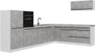 Vicco Hoekkeuken R-Line, Beton/Wit, 327 cm marmer werkblad