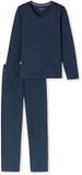 SCHIESSER Pyjama lang Dames Effen Lange mouw 100% Katoen deep blue Maat 36