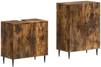 vidaXL - 2-delige - Badkamerkast - Set - HAARLEM - Gerookt - eiken - Bewerkt - hout