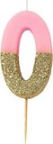 Talking Tables Verjaardagskaars cijfer 0 nul roze met gouden glitters