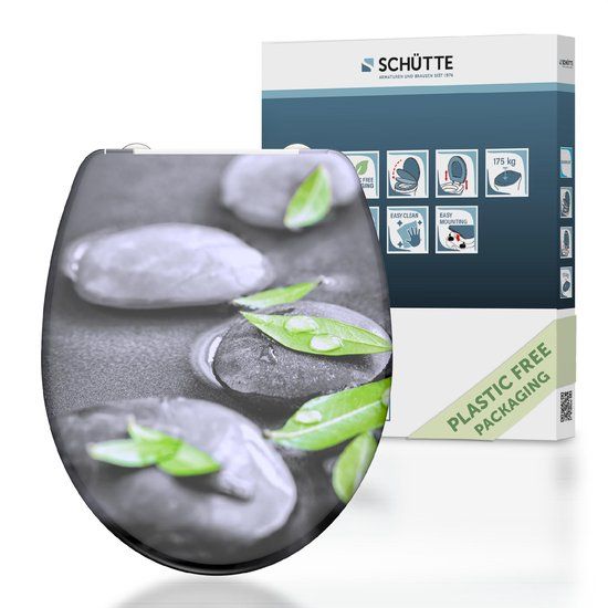 SCHÜTTE WC-Bril 82374 STONE - Duroplast - Soft Close - Afklikbaar - RVS-Scharnieren - 3-zijdige Print