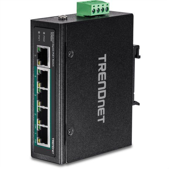 TRENDnet 5-poorts industriële Gigabit PoE+ DIN-rail Switch