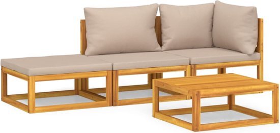 vidaXL 4-delige Loungeset met taupe kussens massief hout