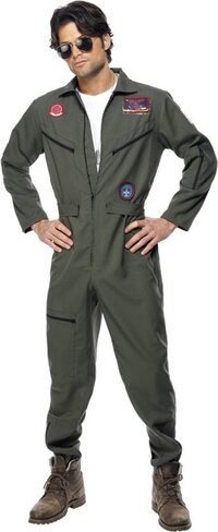 Top Gun Piloten Kostuum Heren - Maat L - Groen - Polyester