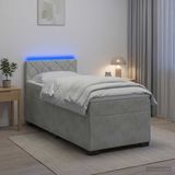 vidaXL Boxspringbed met matras en LED-verlichting, lichtgrijs, éénpersoons, fluweel