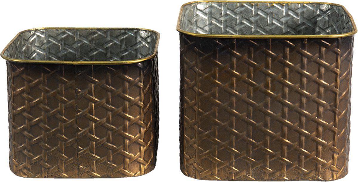 Clayre & Eef Bloempotten Set van 2 Koperkleurig Ijzer Vierkant Plantenpot Plantenhouder - Metaal - 8717459810921