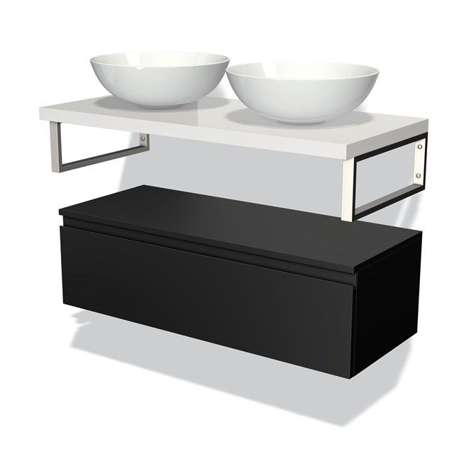 Maxaro Badkamermeubel Modulo Plato 100 cm - Mat Zwart / Hoogglans Wit