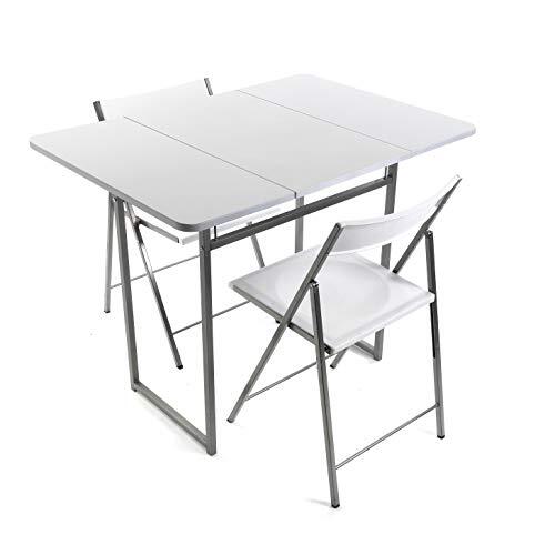 Versa - Set tafel en twee stoelen om keuken, terras, tuin, balkon of eettafel en stoelen gemaakt van MDF, PVC en Metal, Afmetingen (A x L x B) 80 x 70 x 100 cm, Kleur: Wit en zwart