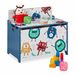 Relaxdays speelgoedkist, monster design, met deksel, 50x60x36,5 cm, MDF, blauw-wit