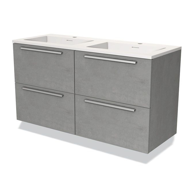 Maxaro Badkamermeubel 120cm Modulo Lichtgrijs Beton 4 Lades Vlak Wastafel Solid Surface