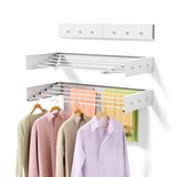 ZMBESUP Upgrade wasdroogrek, 80 cm droogrek kleding aan de muur gemonteerd, opvouwbaar, 5 aluminium staven met 6 haken, ruimtebesparende witte opvouwbare droogrekken hanger voor wasbadkamer