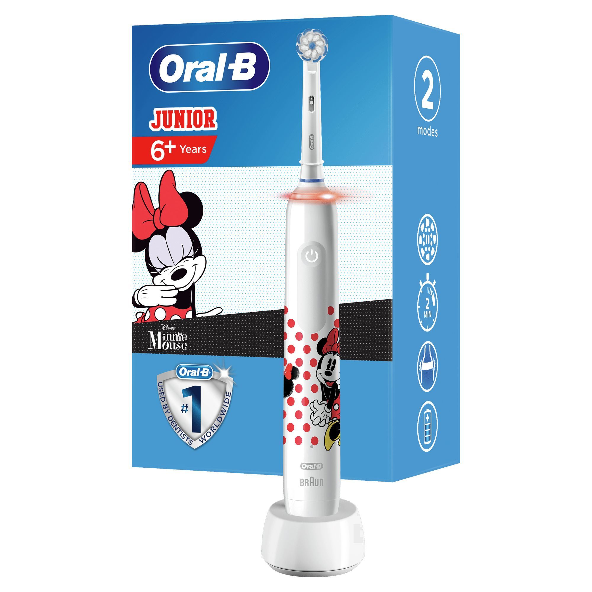 Oral-B Junior Elektrische Tandenborstel Minnie - Kind - Roterend - 2 Modi - Zwart/Blauw