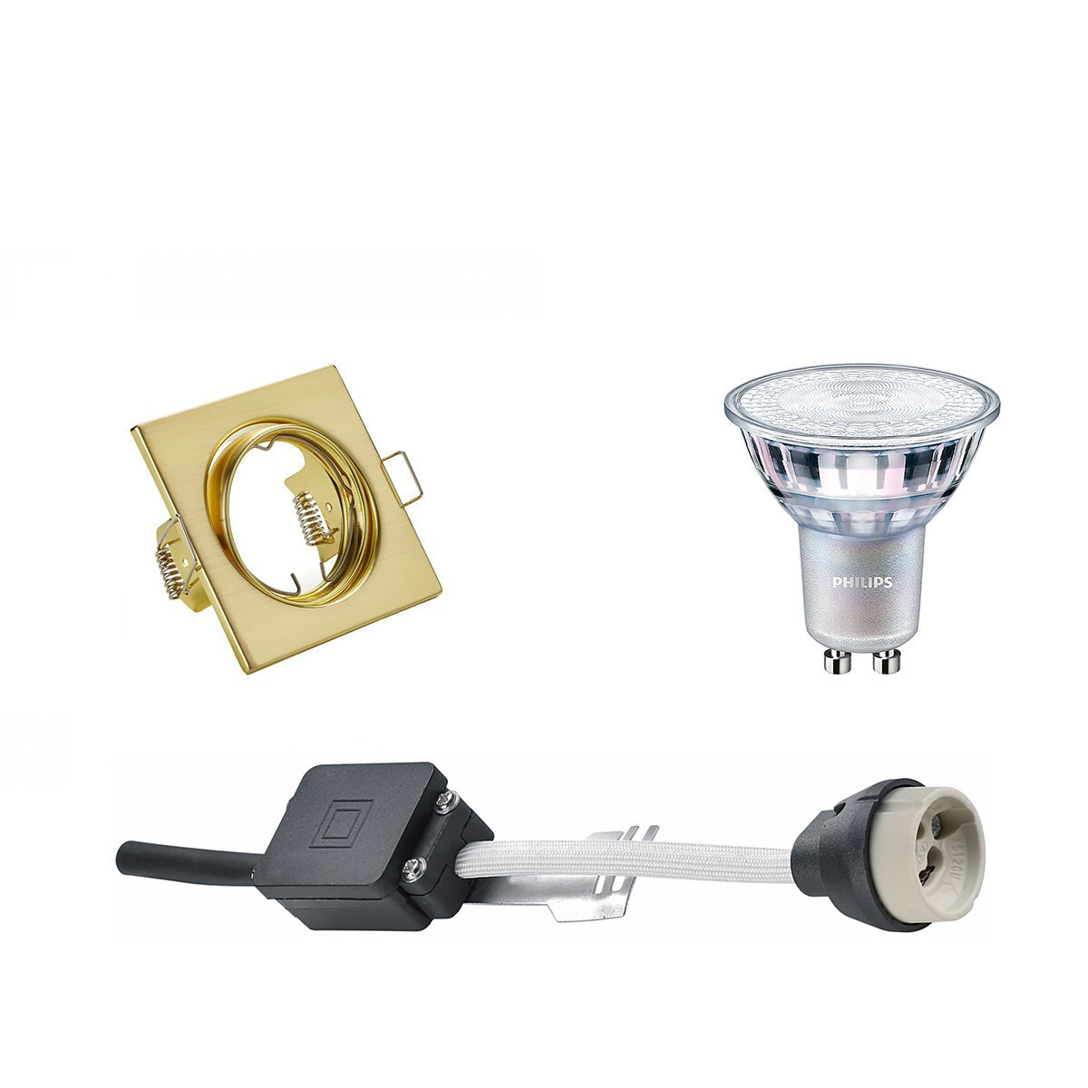 BES LED LED Spot Set - GU10 Fitting - Inbouw Vierkant - Mat Goud - Kantelbaar 80mm - Philips - MASTER 927 36D VLE - 3.7W - Warm Wit 2200K-2700K - DimTone Dimbaar