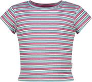 Vingino Basic rib crop striped tee-Aqua blue - Maat 116