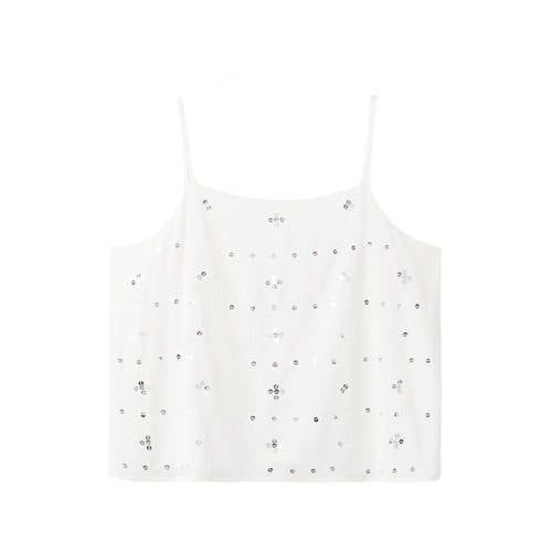MANGO TEEN cropped spaghettitop met open rug en pailletten - wit