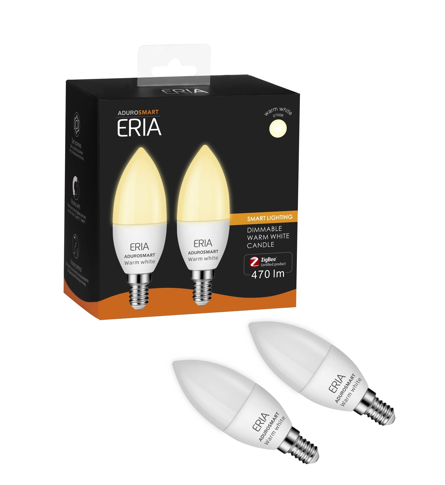 Adurosmart ERIA® E14 kaars Warm white - 2-pack - 2700K - warm wit licht - Zigbee Smart Lamp - werkt met o.a. en Google Home