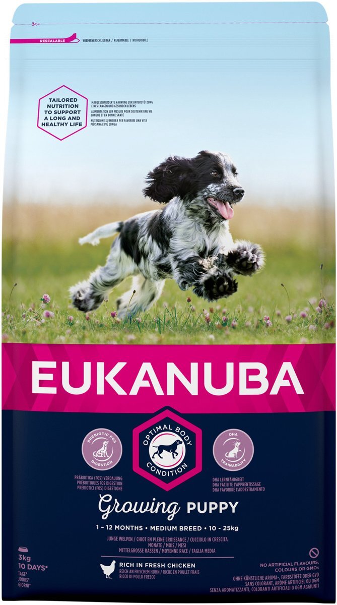 EUKANUBA Dog Puppy - Medium Breed - Kip - Puppyvoer - 3 kg