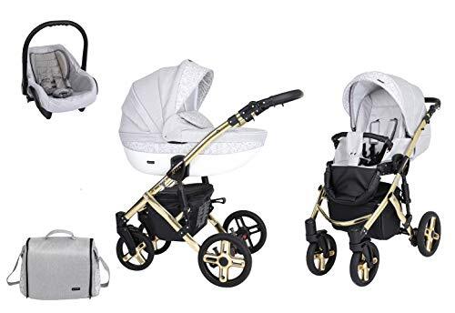 Lux4Kids Kinderwagen 3in1 2in1 Isofix kinderwagen set + accessoires Kleurselectie Mila Premium Gold van ChillyKids Jeans Grey Gold 08 3in1 (inclusief autostoeltje)