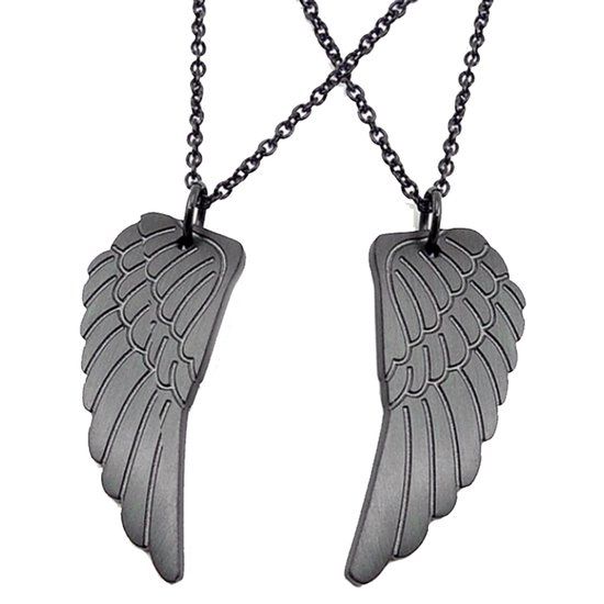 LGT JWLS LGT Jewels Liefdes ketting Edelstaal Angel Wing Zwart