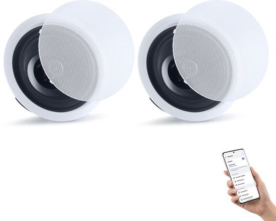 VEVOR 2 Inbouwplafondluidsprekers Bluetooth 203,2 Mm, 2-Weg Luidsprekers met Versterker en 50 W Piekvermogen, Bedrade Plafondluidsprekers voor Thuisbioscoop, Overdekt Terras en Vlakke Montage