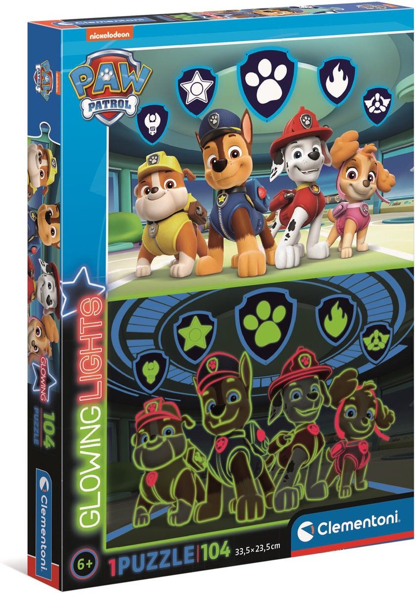 Clementoni - Puzzle Glowing Paw Patrol - 104 stukjes - 27176