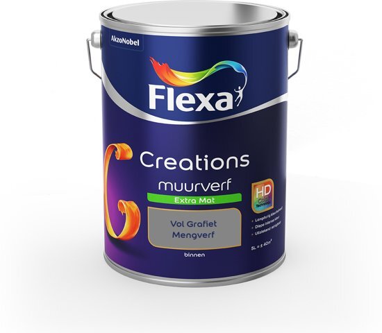 FLEXA Creations Muurverf - Extra Mat - Mengkleuren Collectie - Vol Grafiet - 5 liter