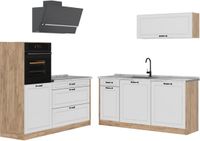 Vicco Complete keukeneenheid R-Line, Wit landelijk/Goudkleurig Eiken, 160 cm marmer werkblad