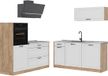 Vicco Complete keukeneenheid R-Line, Wit landelijk/Goudkleurig Eiken, 160 cm marmer werkblad