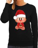 Bellatio Decorations Foute Kersttrui/sweater voor dames - all I want - taart - zwart - kerst poes XS