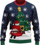 JAP Christmas Interactieve Kersttrui (maat 2XL) - 100% Gerecycled - Kriebelt niet - Kerstcadeau volwassenen - Foute Kersttrui dames en heren XXL - Santastring - Blauw